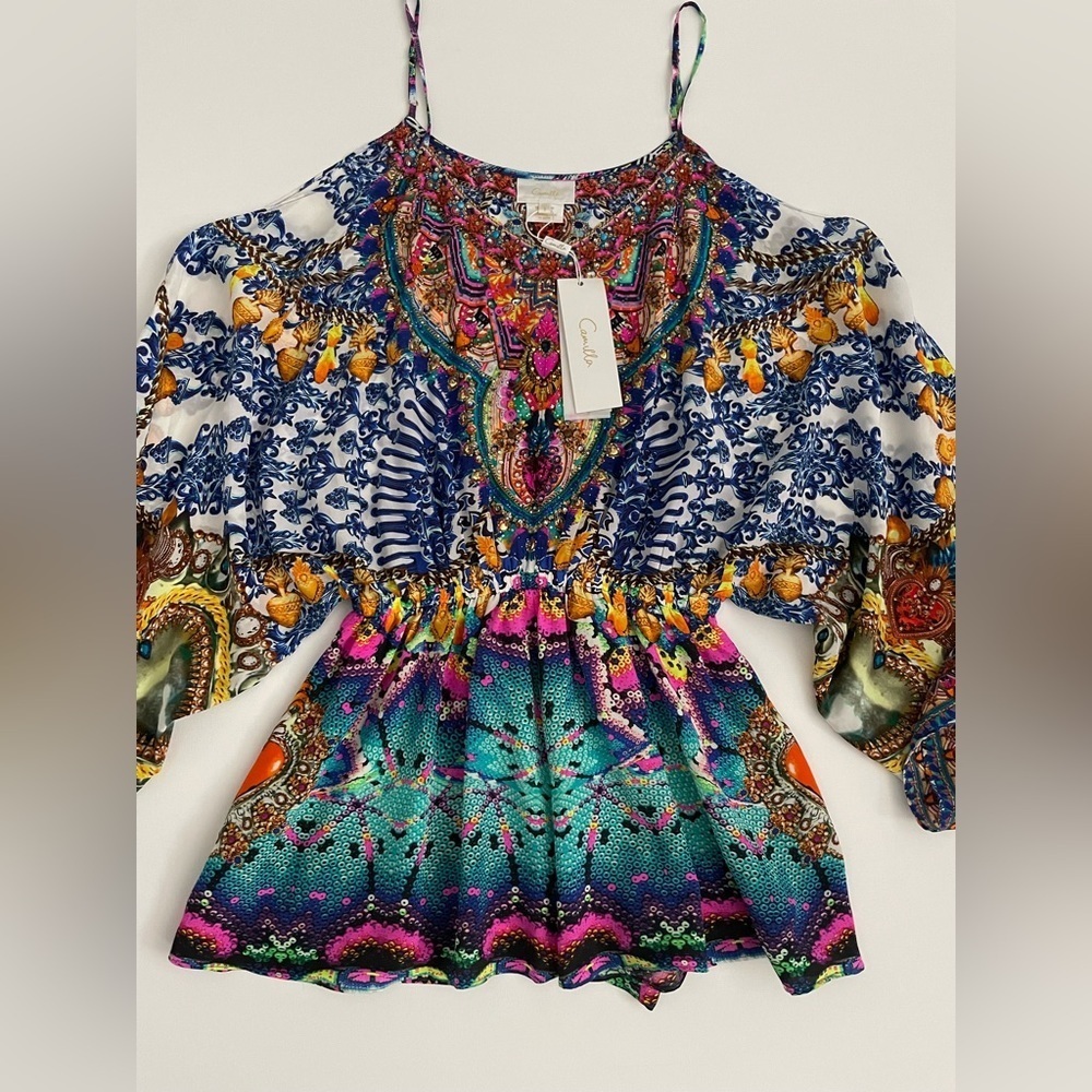 Camilla Drop Shoulder Playsuit Lucky Charms Crystal embellished romper silk - Picture 4 of 14